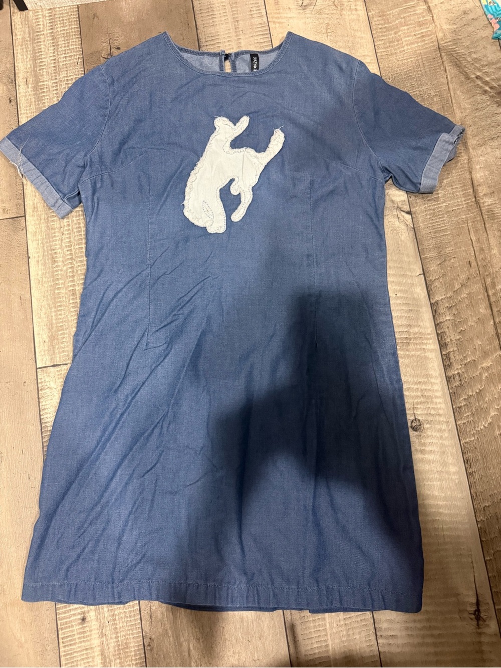 Crazy Train Blue Short Sleeve Tee Dress with White Applique